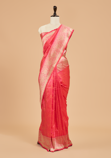 Rani Pink Plain Saree in Silk