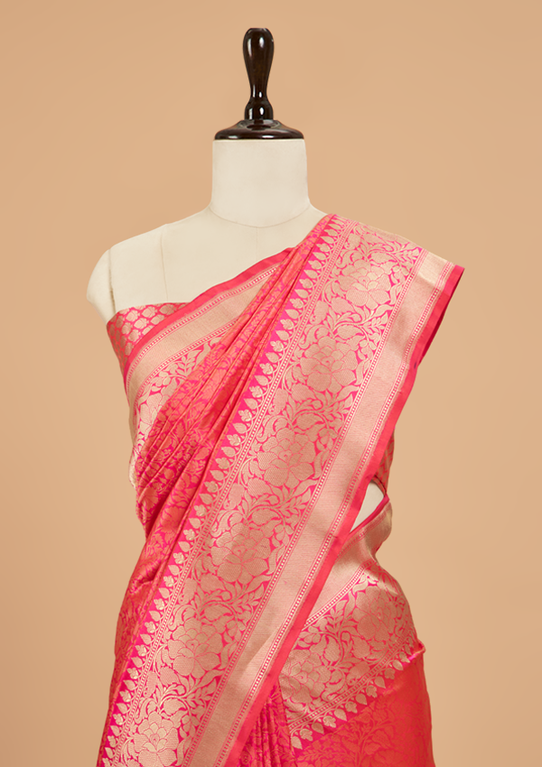Rani Pink Plain Saree in Silk