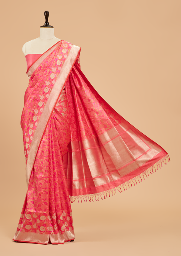 Strawberry Pink Butta Saree in Silk