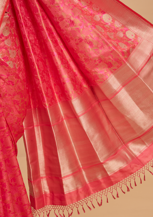 Strawberry Pink Butta Saree in Silk