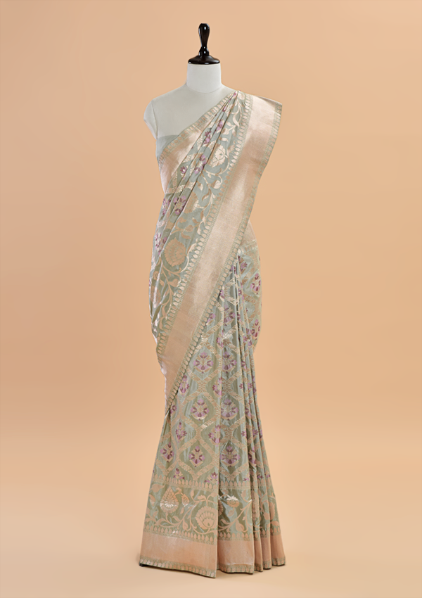Light Green Jaal Saree in Silk