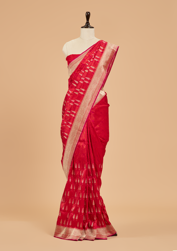 Rani Pink Butta Saree in Silk