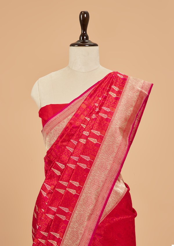 Rani Pink Butta Saree in Silk