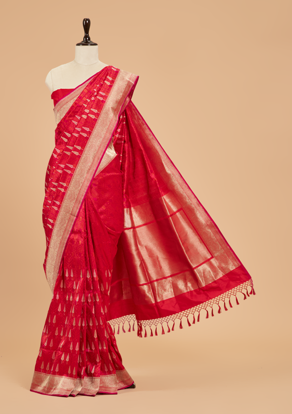 Rani Pink Butta Saree in Silk