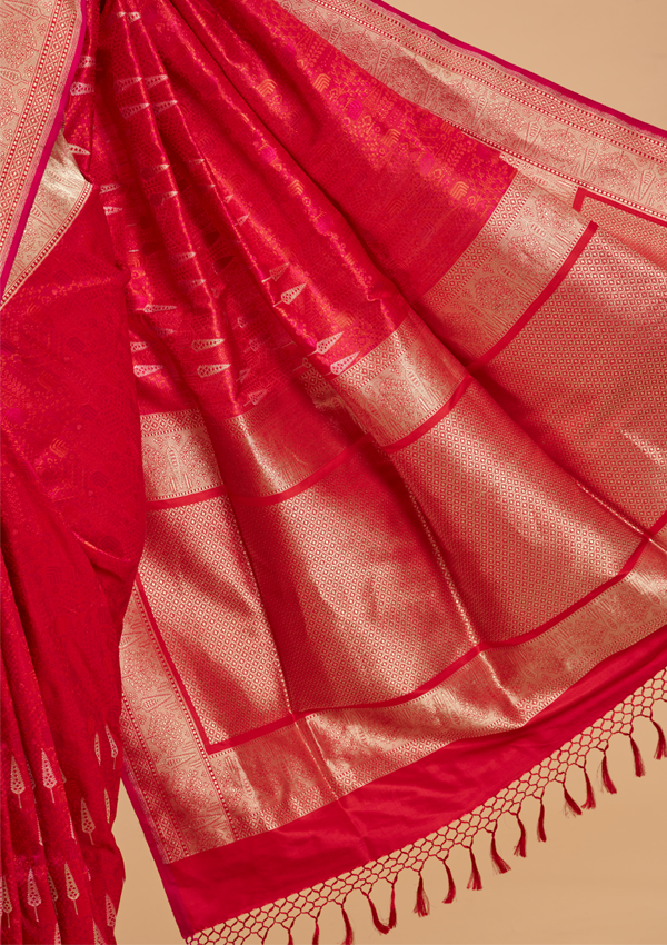 Rani Pink Butta Saree in Silk
