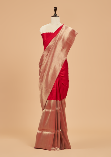Red Plain Saree in Silk