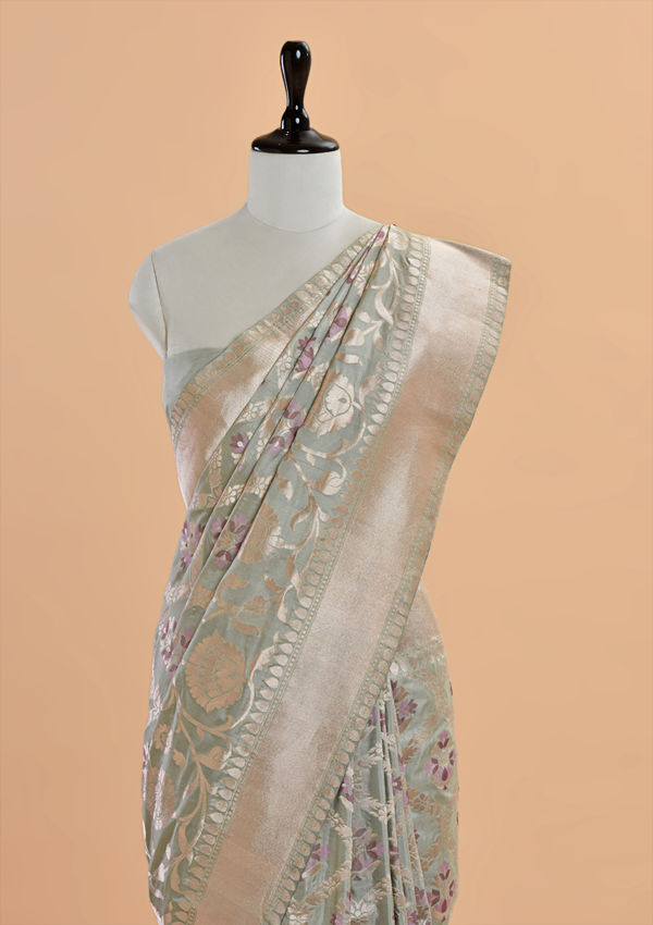 Light Green Jaal Saree in Silk