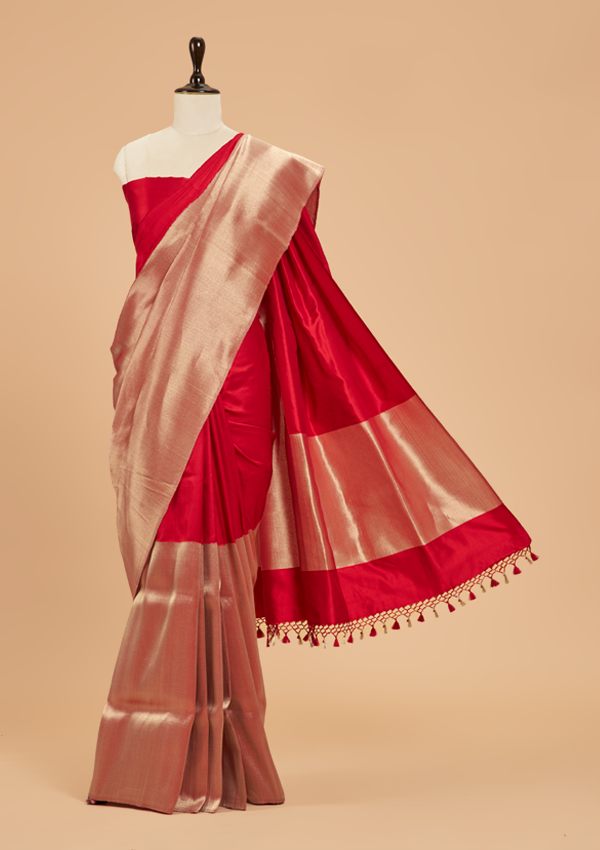 Red Plain Saree in Silk