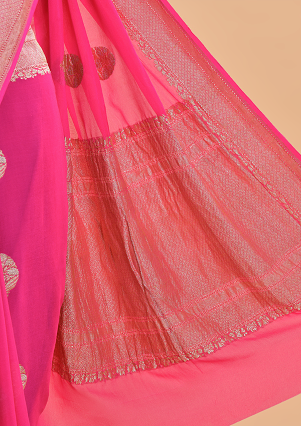 Strawberry Pink Butta Saree In Georgette