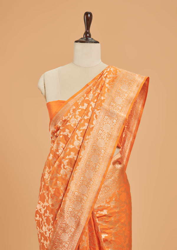 Orange Jaal  Saree in Silk