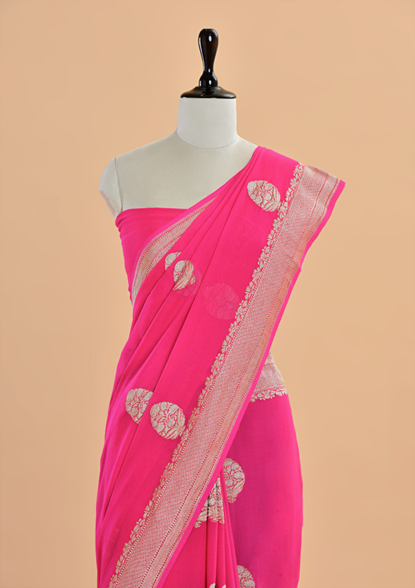 Strawberry Pink Butta Saree In Georgette