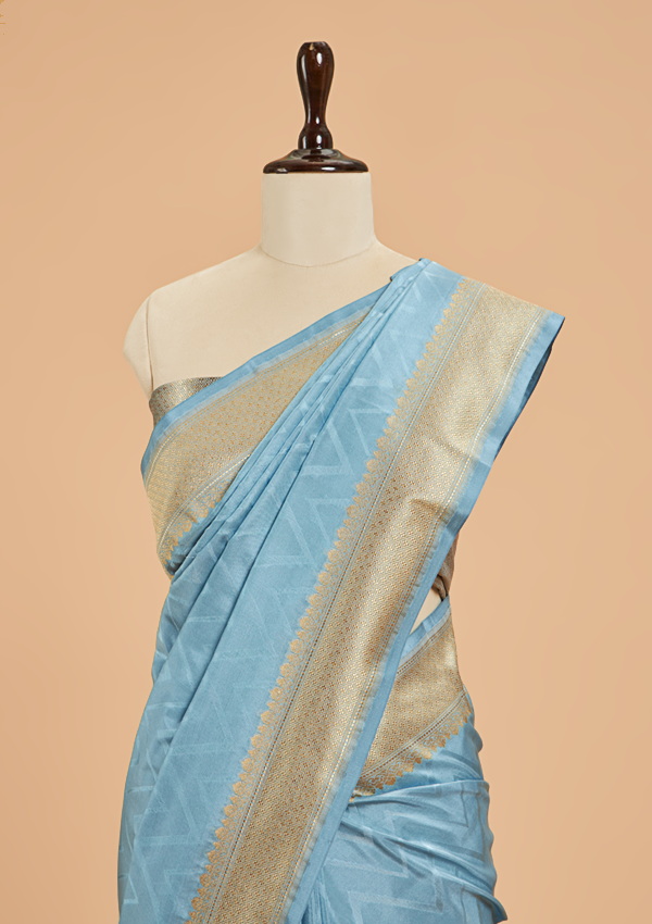 Sky Blue Plain Saree in Silk