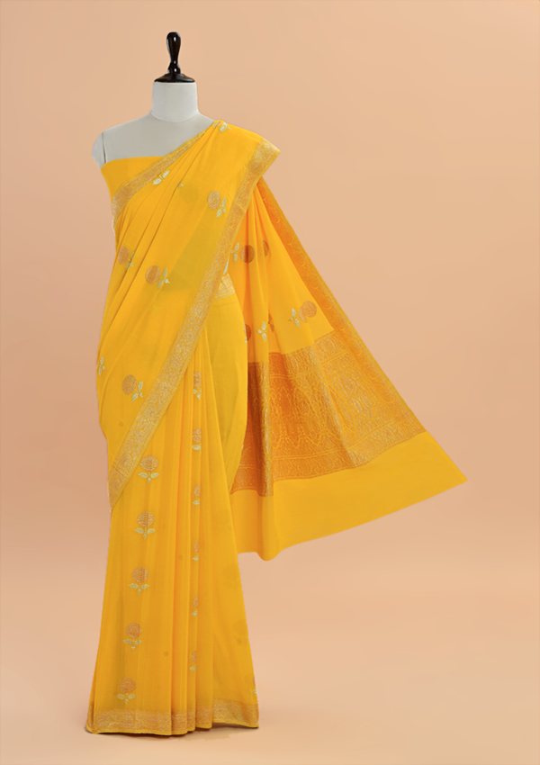 Yellow Butta Saree In Georgette