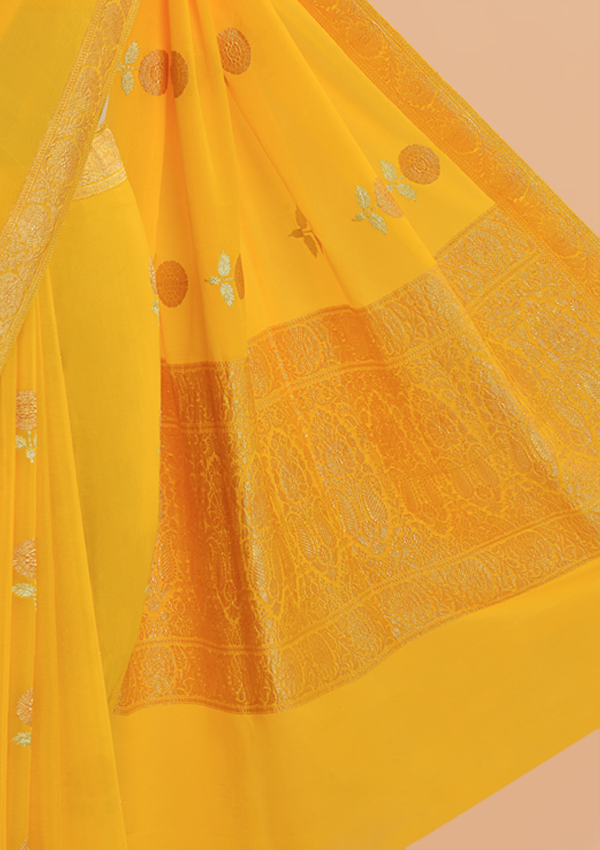 Yellow Butta Saree In Georgette
