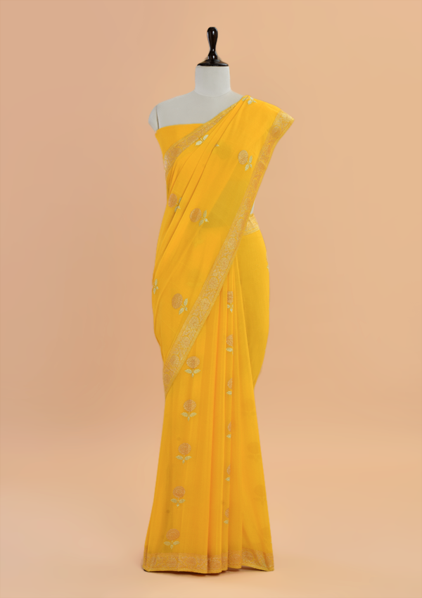 Yellow Butta Saree In Georgette