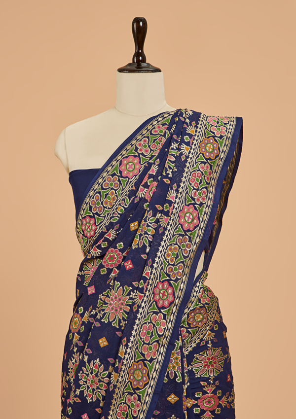 Navy Blue Jaal Saree in Georgette