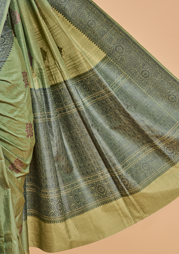 Jade Green without Zari Saree in Silk