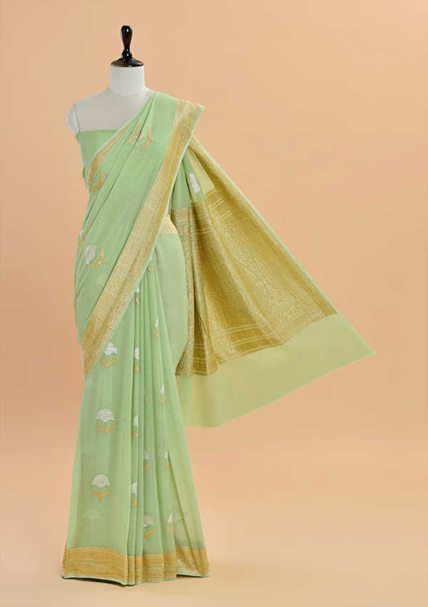 Pista Green Butta Saree In Georgette