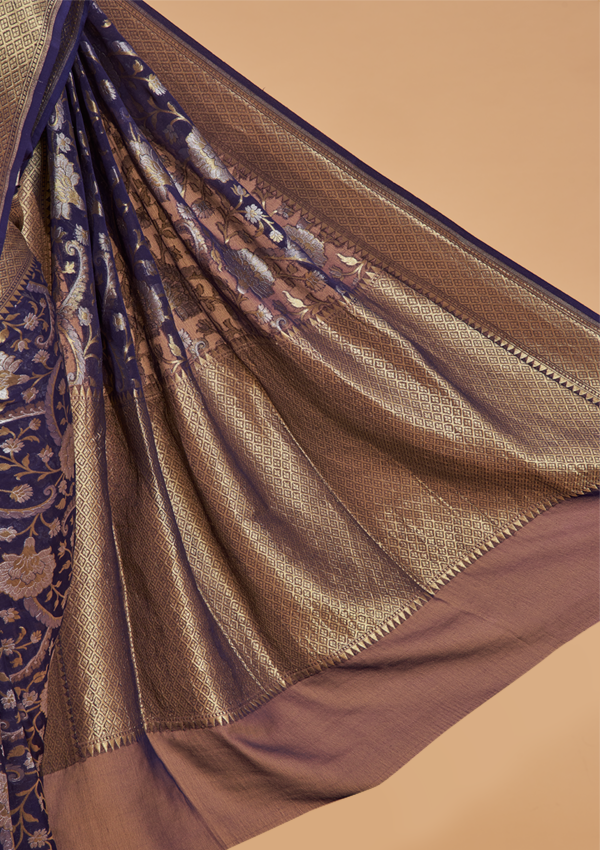 Navy Blue Jaal Saree in  Georgette