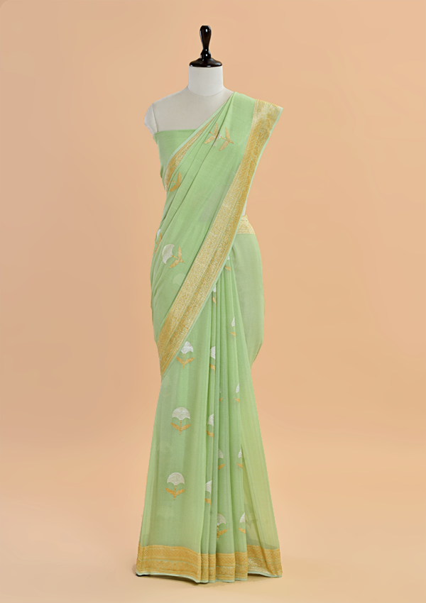 Pista Green Butta Saree In Georgette