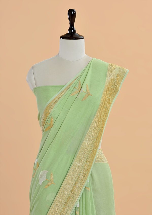 Pista Green Butta Saree In Georgette
