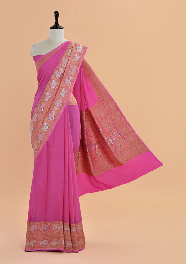Gajar Pink Plain Saree in Georgette