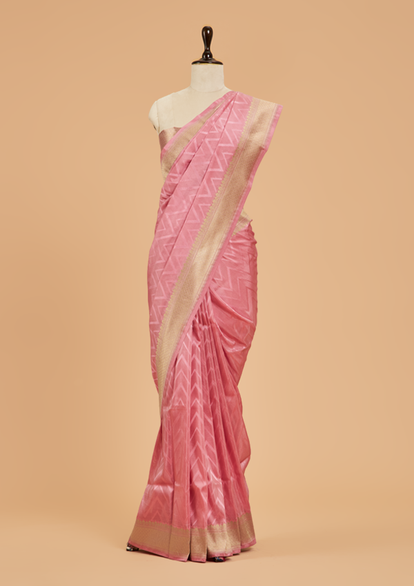 Light Pink Plain Saree in Silk