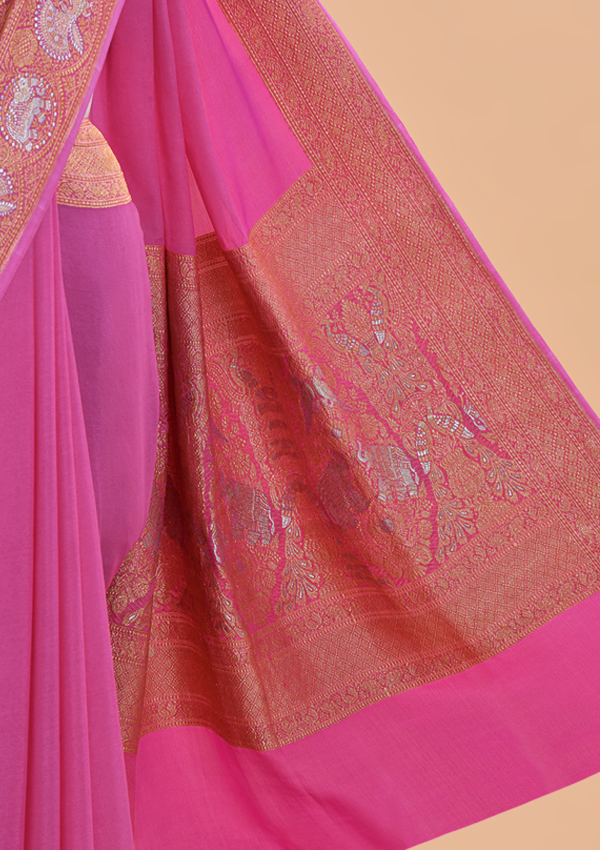 Gajar Pink Plain Saree in Georgette
