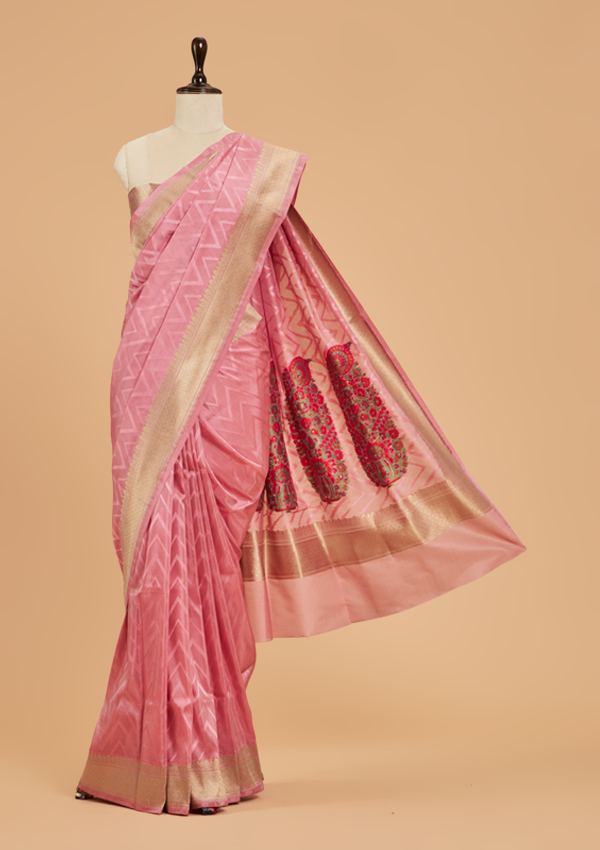 Light Pink Plain Saree in Silk