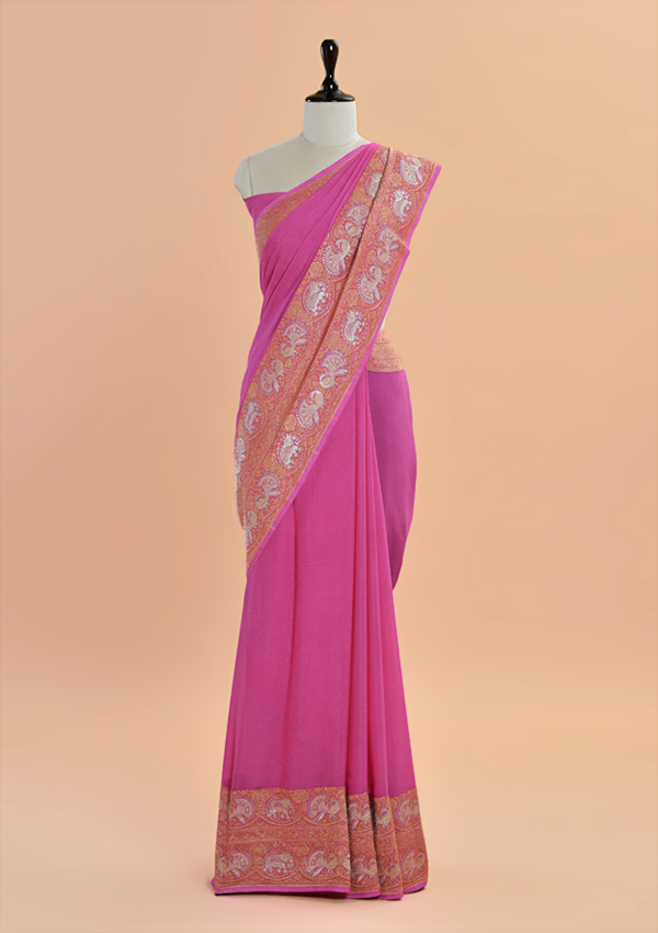 Gajar Pink Plain Saree in Georgette