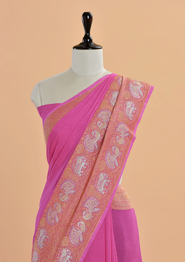 Gajar Pink Plain Saree in Georgette