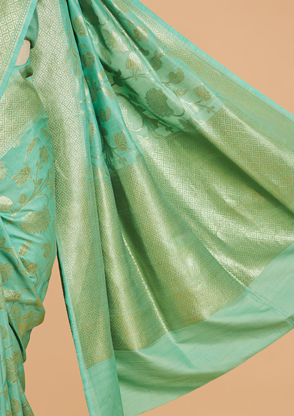 Sea Green Jaal in Georgette Tussar