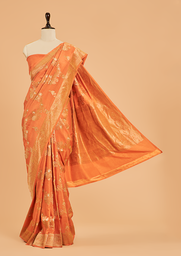 Orange Lehariya Saree in Muslin Silk