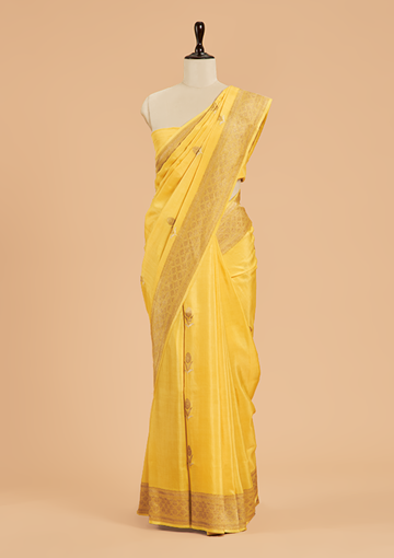 Yellow Butta Saree In Muslin Silk