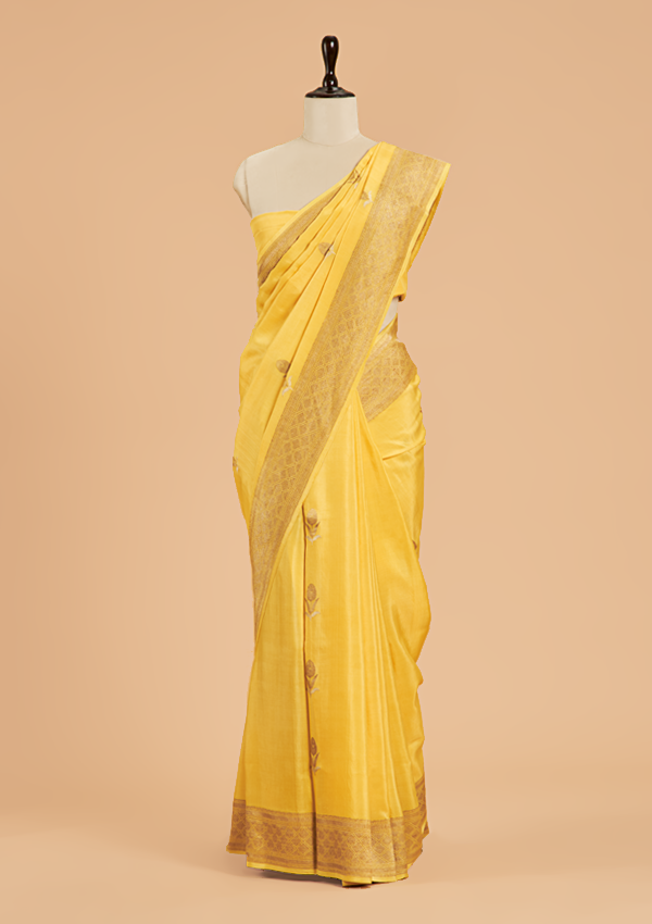 Yellow Butta Saree In Muslin Silk