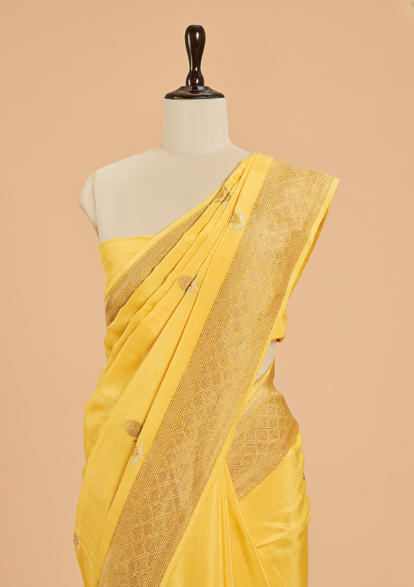 Yellow Butta Saree In Muslin Silk