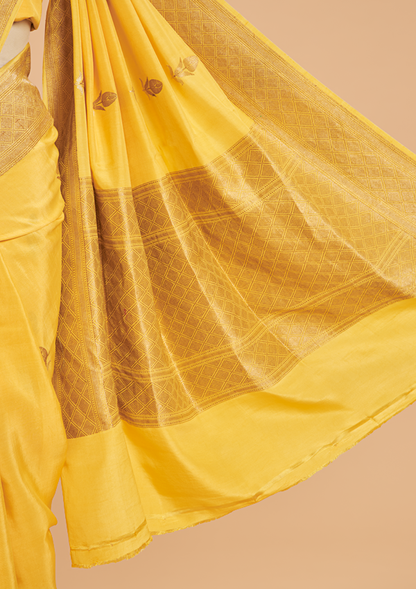 Yellow Butta Saree In Muslin Silk