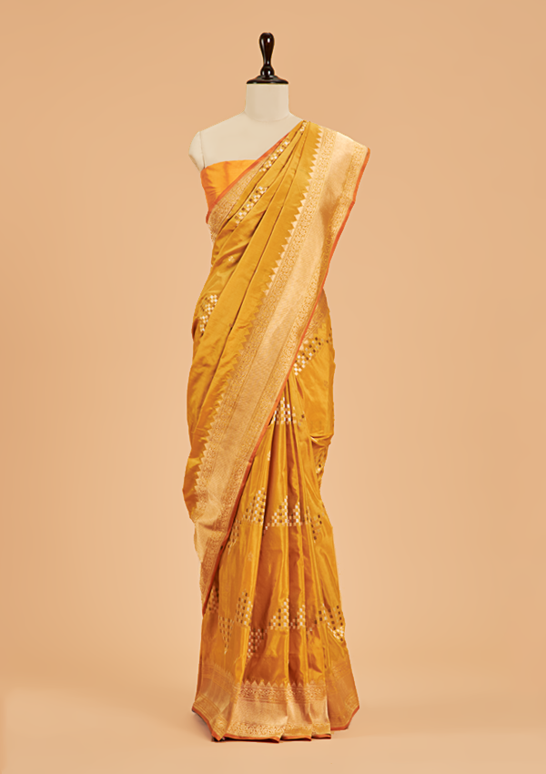 Yellow Lehariya Saree in Silk