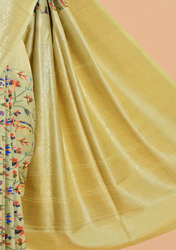 Olive Green Jaal Saree in Georgette Tussar