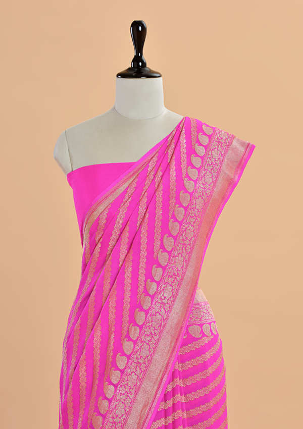 Rani Pink Lehariya Saree in Georgette