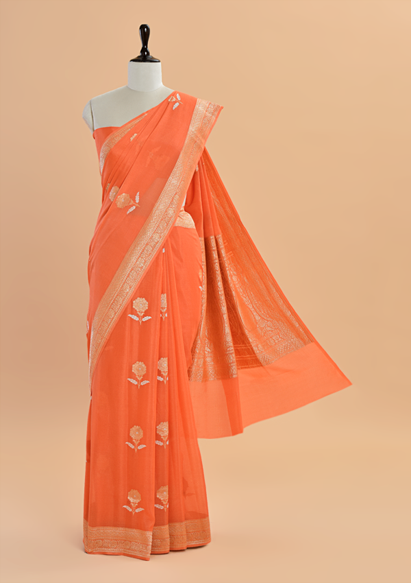 Orange Butta Saree In Georgette