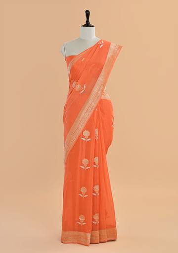 Orange Butta Saree In Georgette