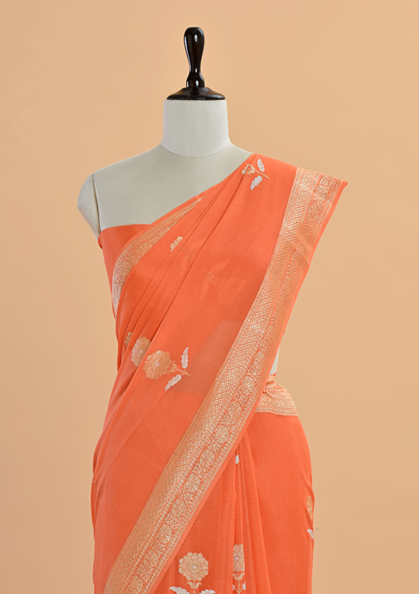Orange Butta Saree In Georgette