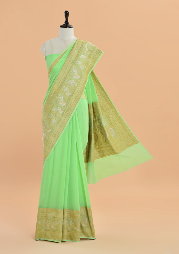 Pista Green Plain Saree in Georgette