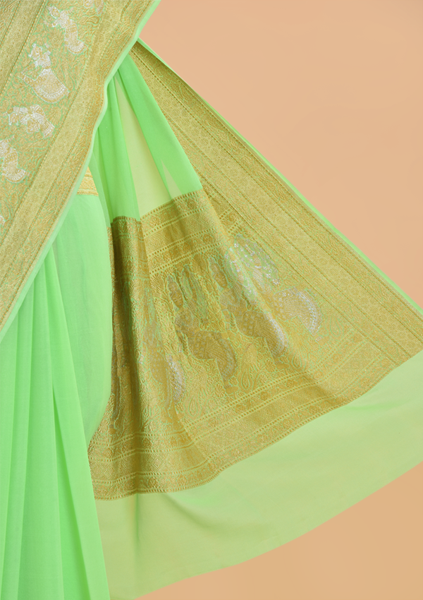 Pista Green Plain Saree in Georgette