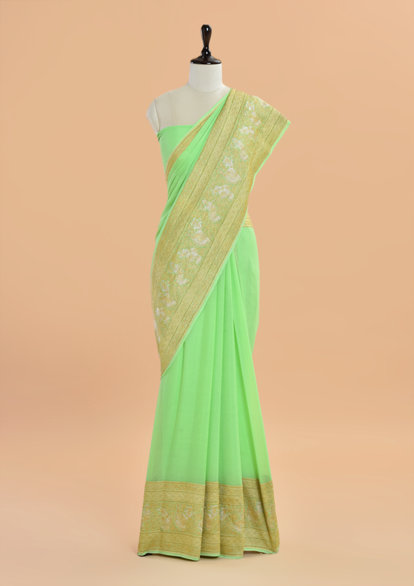 Pista Green Plain Saree in Georgette