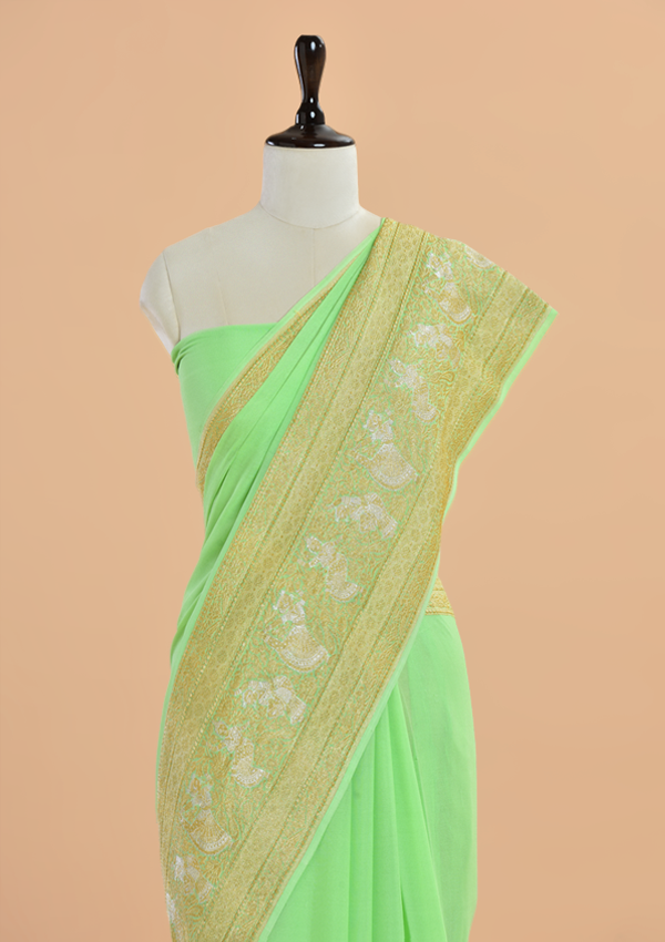 Pista Green Plain Saree in Georgette