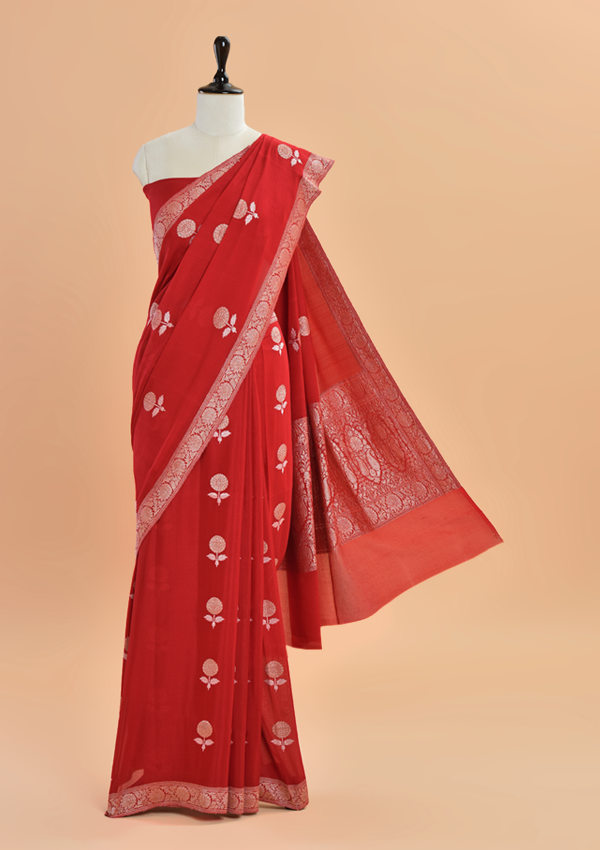 Red Butta Saree In Georgette