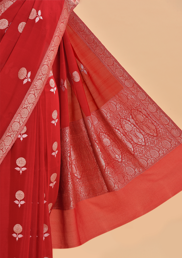 Red Butta Saree In Georgette