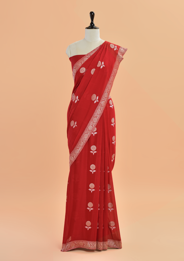 Red Butta Saree In Georgette